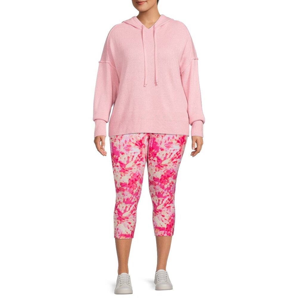 Terra & Sky Womens Plus Leggings Size 1X, 2X, 3X High Rise Capri Coral Tie Dye - Picture 2 of 6